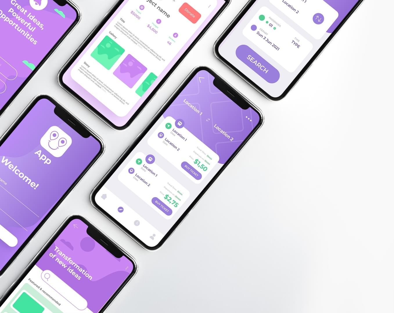 Mobile app mockups showcasing Roco Technologies development work